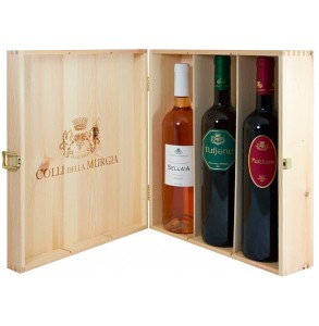 Scatola in legno da 3 vini pugliesi biologici Colli della Murgia